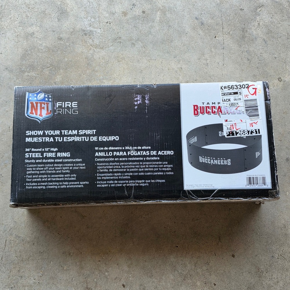 NFL Fire Ring Black Tampa Bay Buccaneers Steel 36in Outdoor Fire Pit NEW
